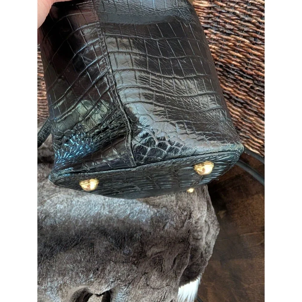 Brahmin Asher Medium Tote Bag Leather Croc Embossed Black Shoulder Purse Exotic